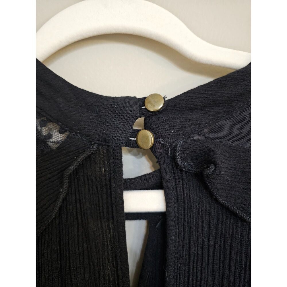Peppermint Black Lace Yoke Ruffle Blouse Size L Sheer Boho Top - Picture 5 of 7
